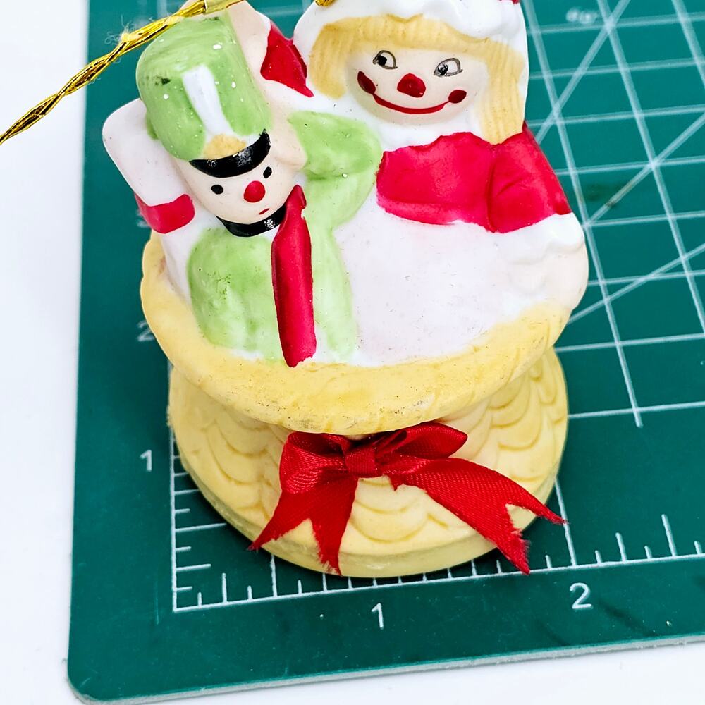 Vintage Jasco Taiwan Bisque Porcelain Bell Toys Christmas Tree Ornament Signed - Picture 5 of 6
